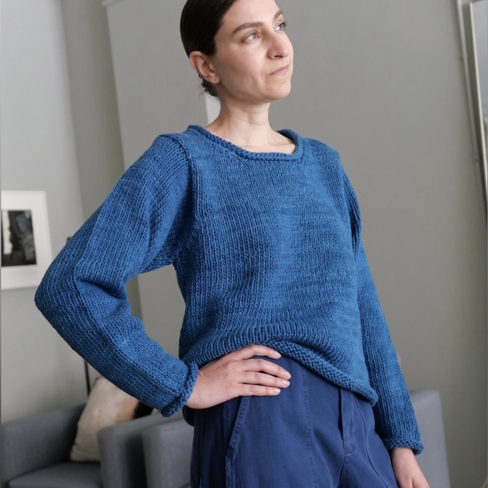 Shaina Mote Brisa roll neck cotton sweater indigo blue S New with tag